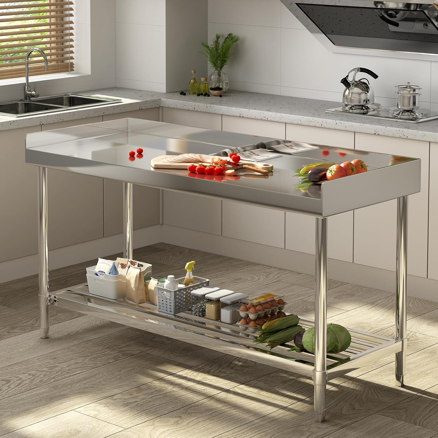 Commercial Kitchen Backsplash - طاولة عمل من الفولاذ المقاوم للصدأ،